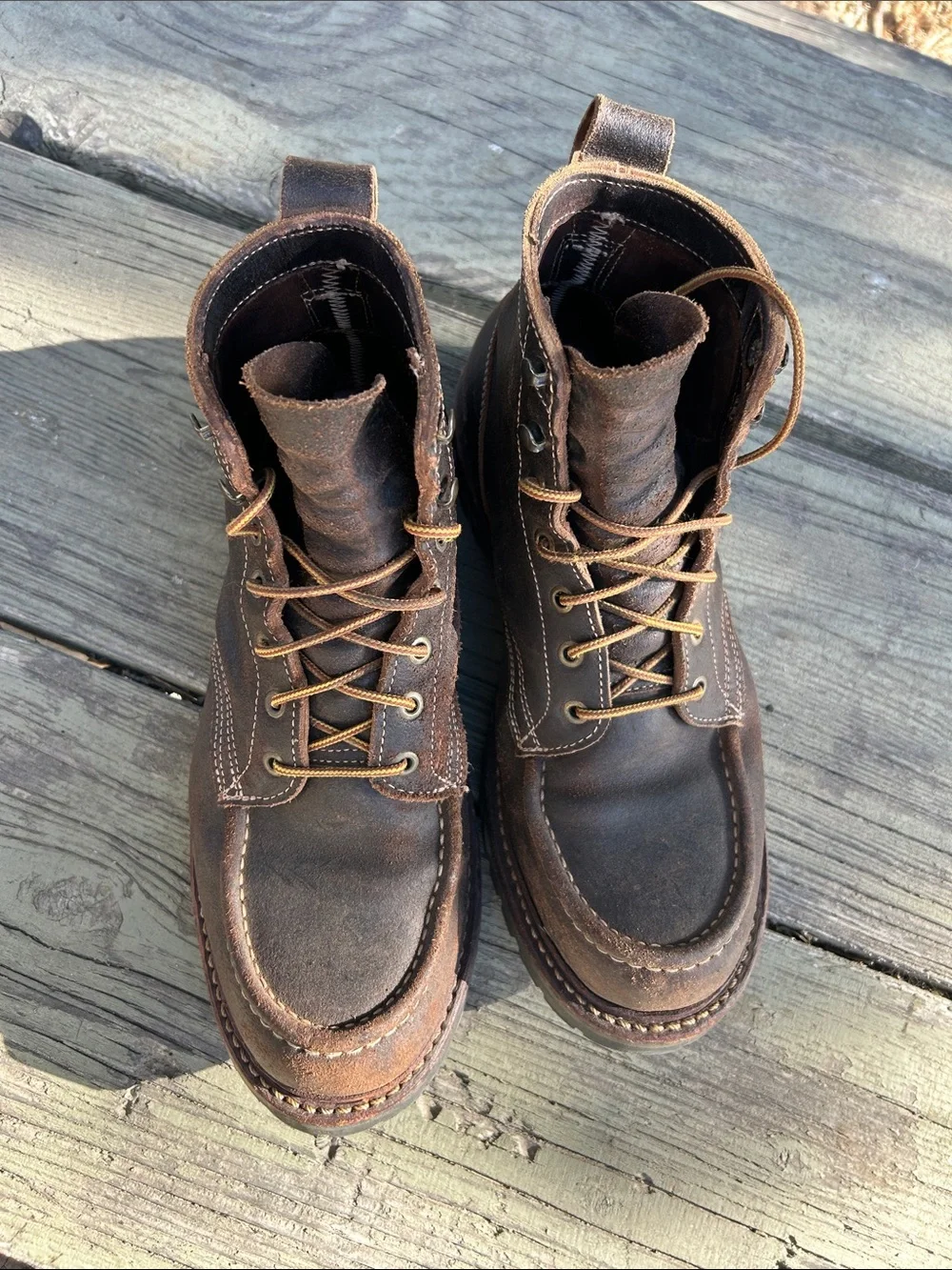Truman Boots Moc Toe in Java Waxed Flesh